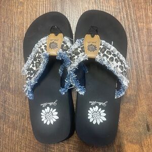Yellow Box Black and Leopard Print Sandals